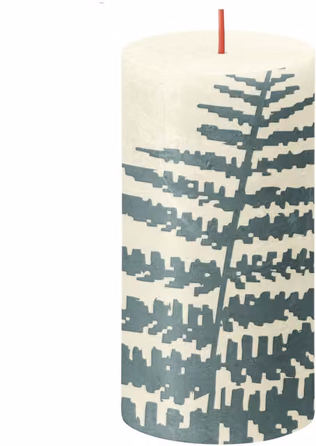 Bolsius Fern Rustic Silhouette Pillar Candle in White and Green, Height: 13 cm