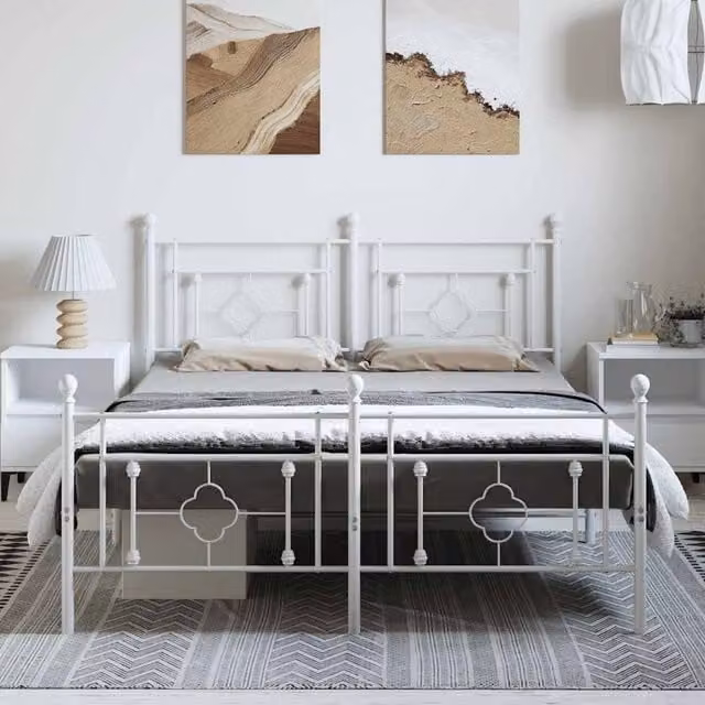 Berkfield Home Metal Bed Frame with Footboard in White W/D/H: 198 x 207 x 97 cm