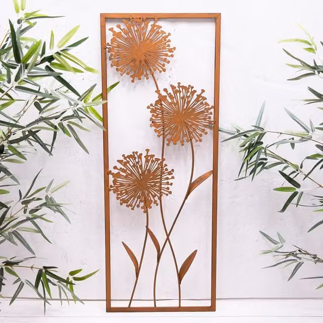 Annibells Rustic Metal Allium Flower Wall Art in Brown