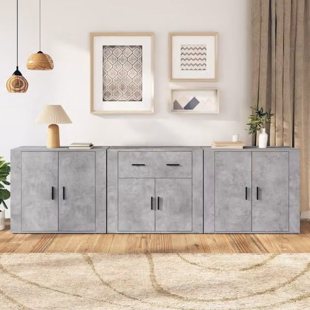 Berkfield Home 3-Piece Sideboard Set in Concrete Grey Matt Engineered Wood