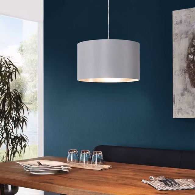 Eglo MASERLO Fabric Pendant Light in Grey and Silver, Diameter: 38 cm – 1