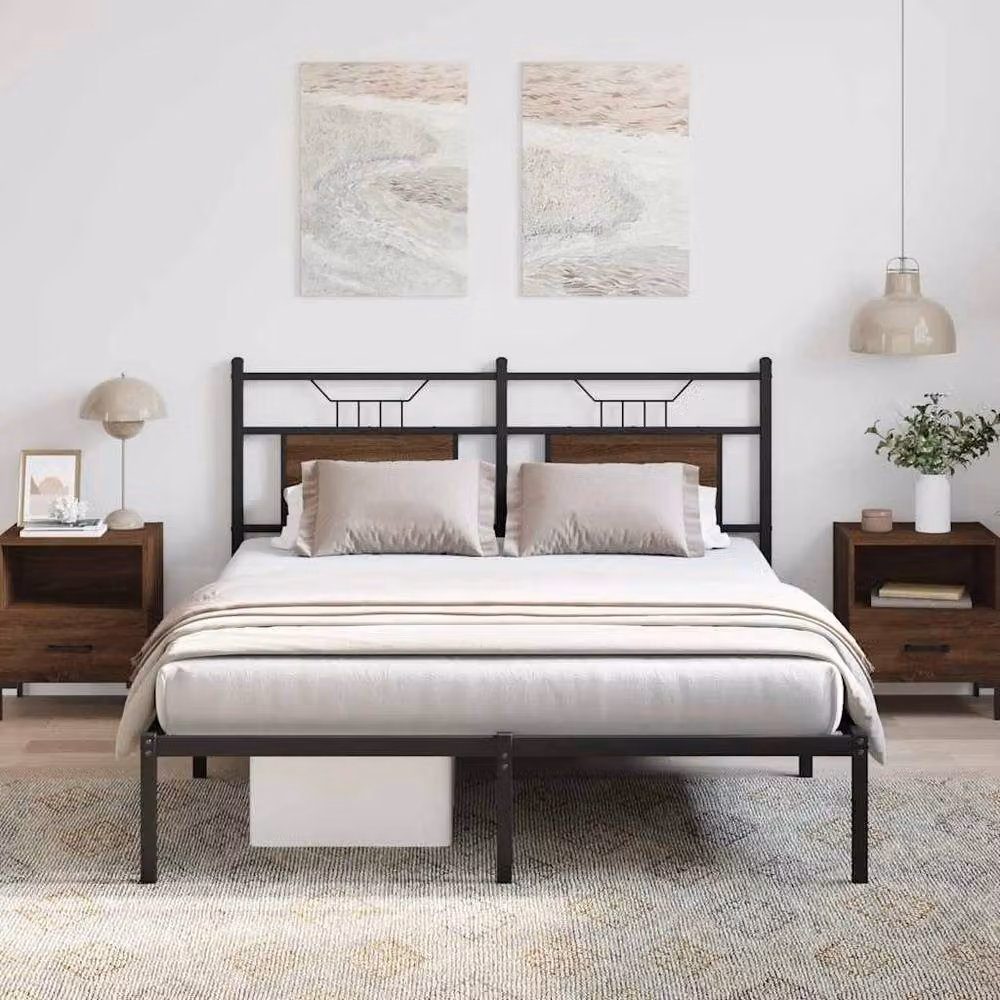 Berkfield Home Decorative Bed Frame in Brown Oak, W/D/H: 190 x 142.5 x 91.5 cm – 3