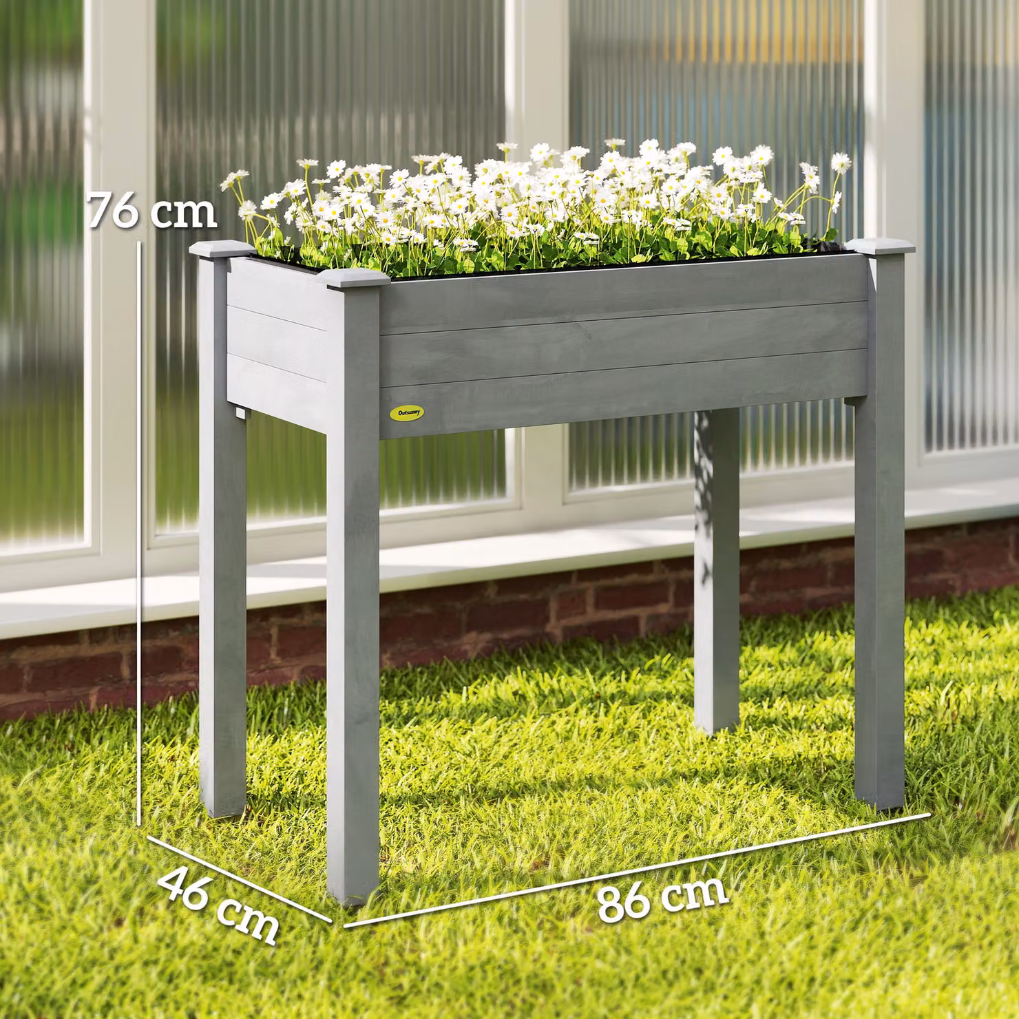 Outsunny Wooden Raised Bed Elevated Planter Box with Liner in Dark Grey – 3