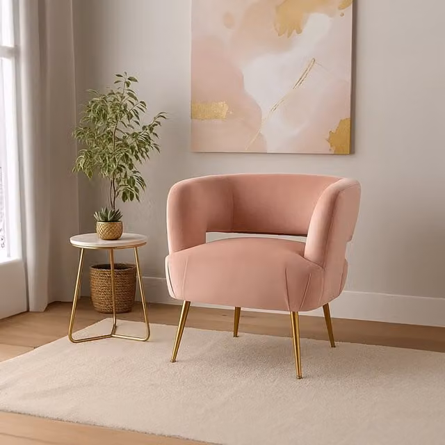 Orsina Larissa Pink Velvet Tub Accent Chair with Gold Metal Frame