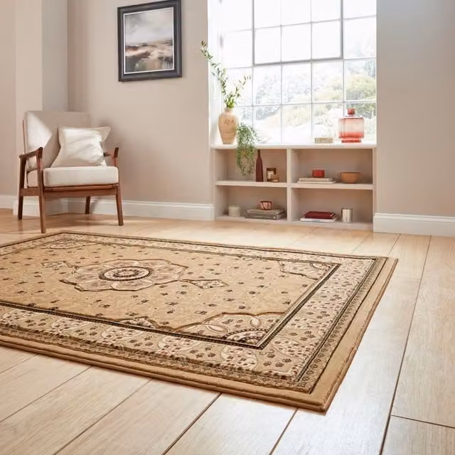The Rug Shop UK Traditional Floral Easy To Clean Stain-Resistant Area Rug in Beige, W: 280 cm, D: 380 cm – 1