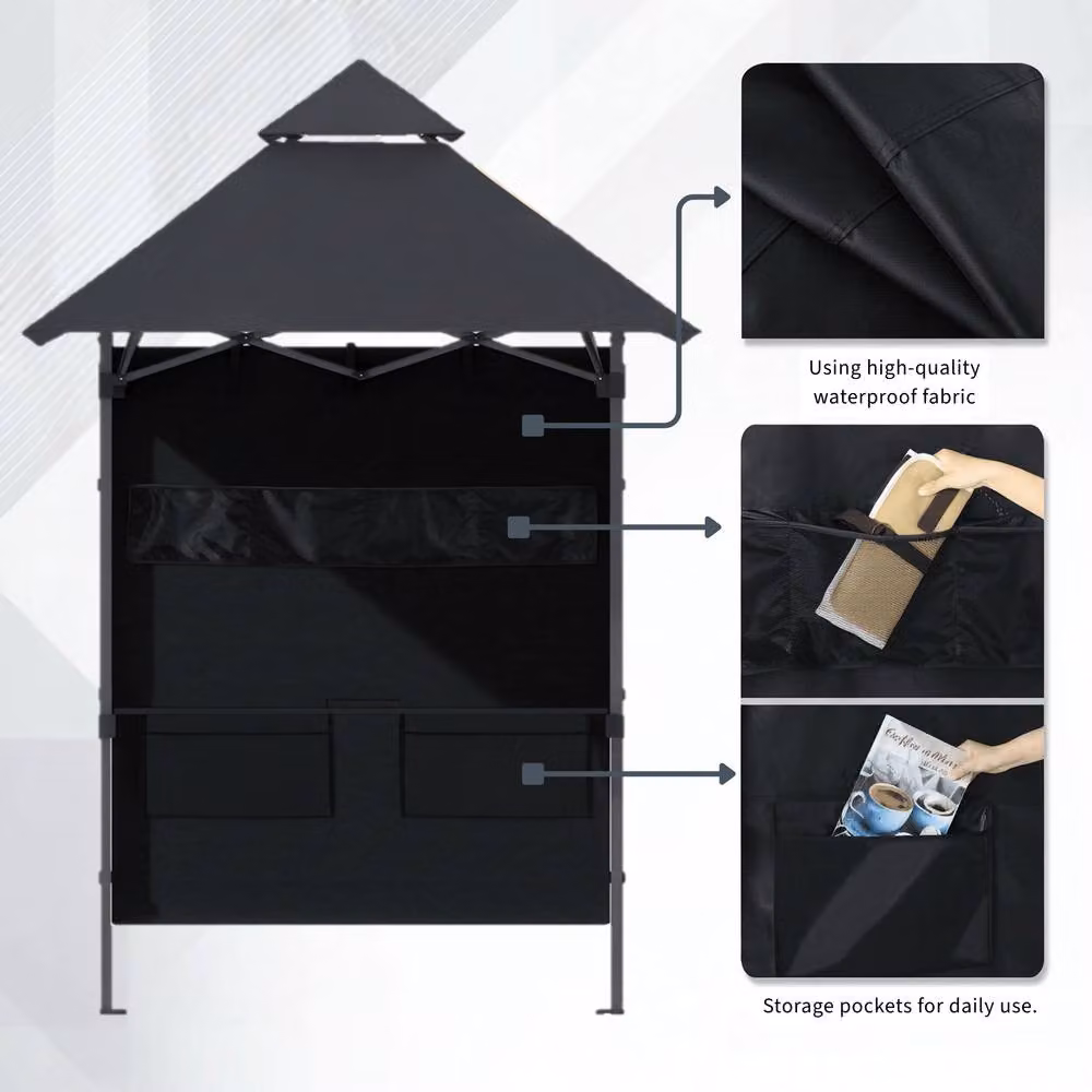 Home Source Folding BBQ Gazebo Outdoor Garden Marquee Tent with Accessory Pack, Black – 7