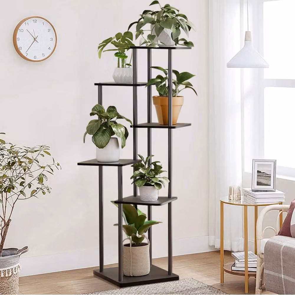 Garden Sanctuary 6-Tier Black Metal and MDF Plant Stand for Indoor and Garden Display – 2