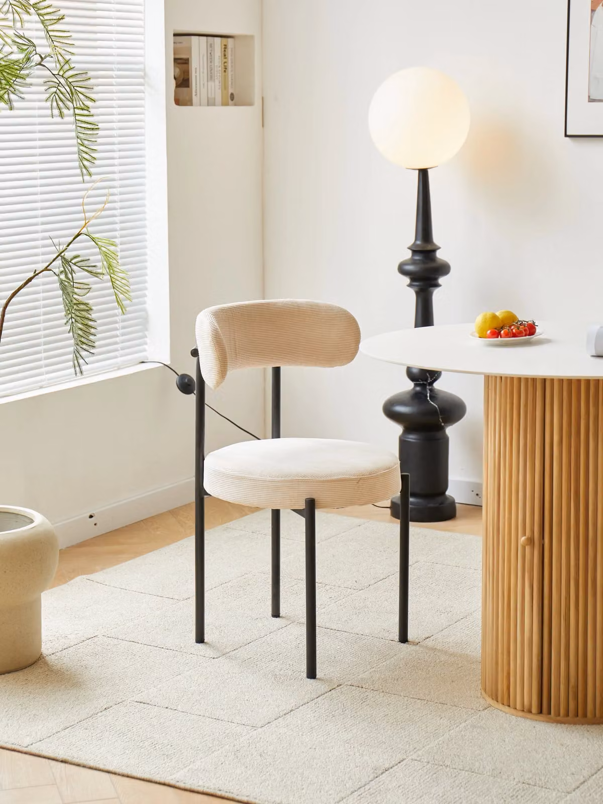 Nordlys Set of 2 Scandinavian Beige Velvet and Lacquered Metal Dining Chairs – 2