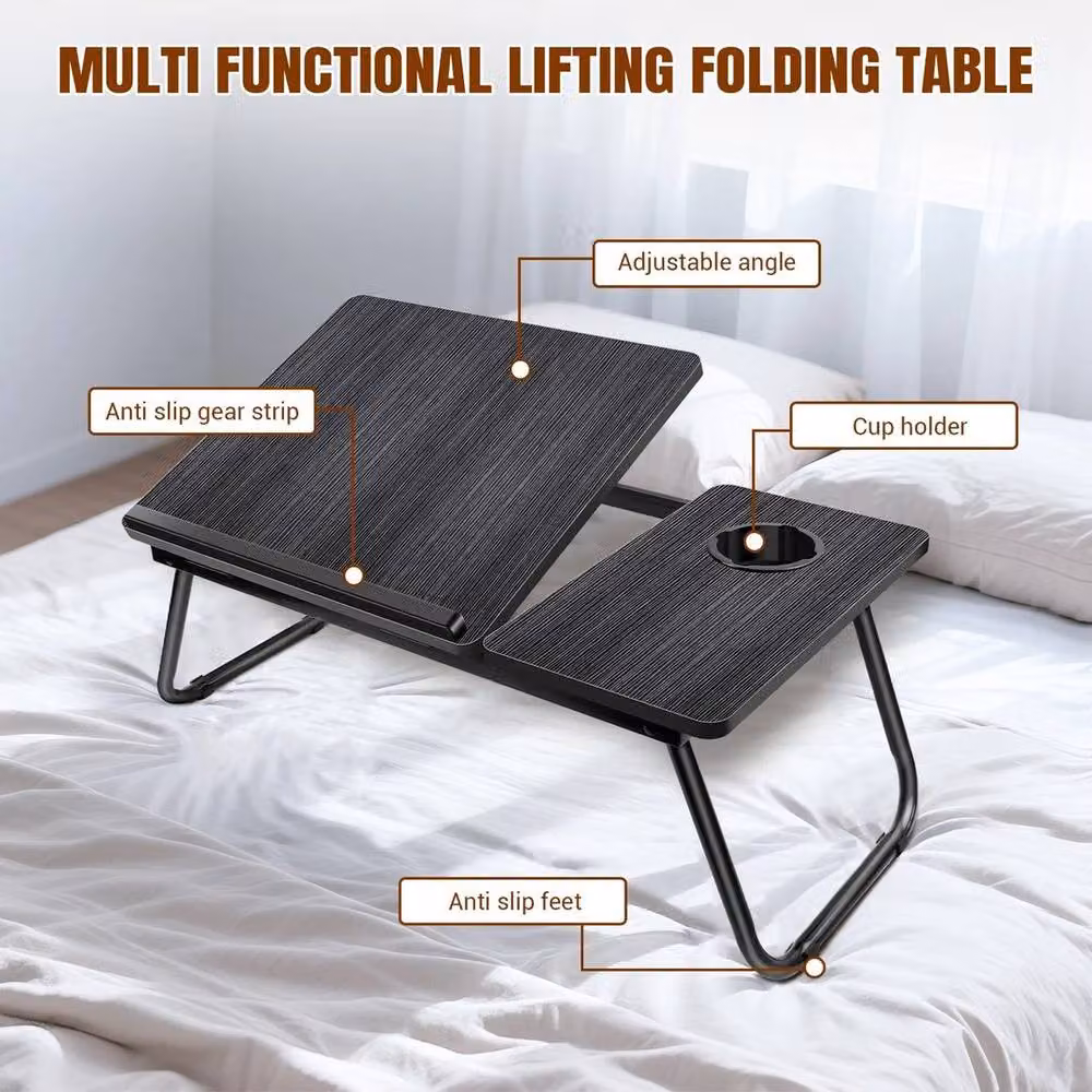 Kelvenix Folding Laptop Bed Table with Cup Holder in Black – 3