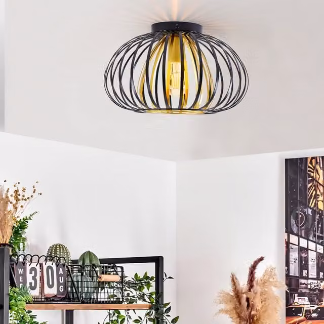 Livingandhome Metal Lantern Ceiling Light with E27 Socket in Black or Gold/Brass