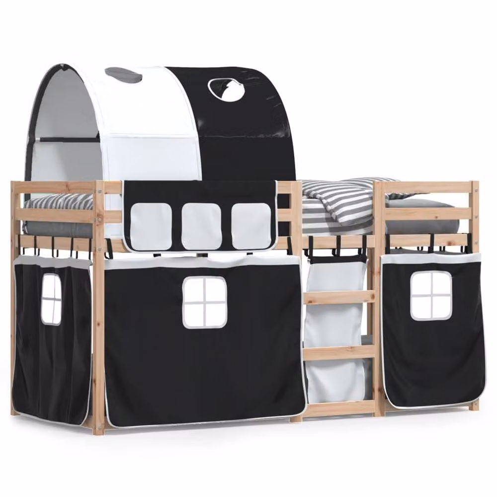 Berkfield Home Solid Wood Pine Bunk Bed in White and Black, W: 90 cm, L: 200 cm – 2
