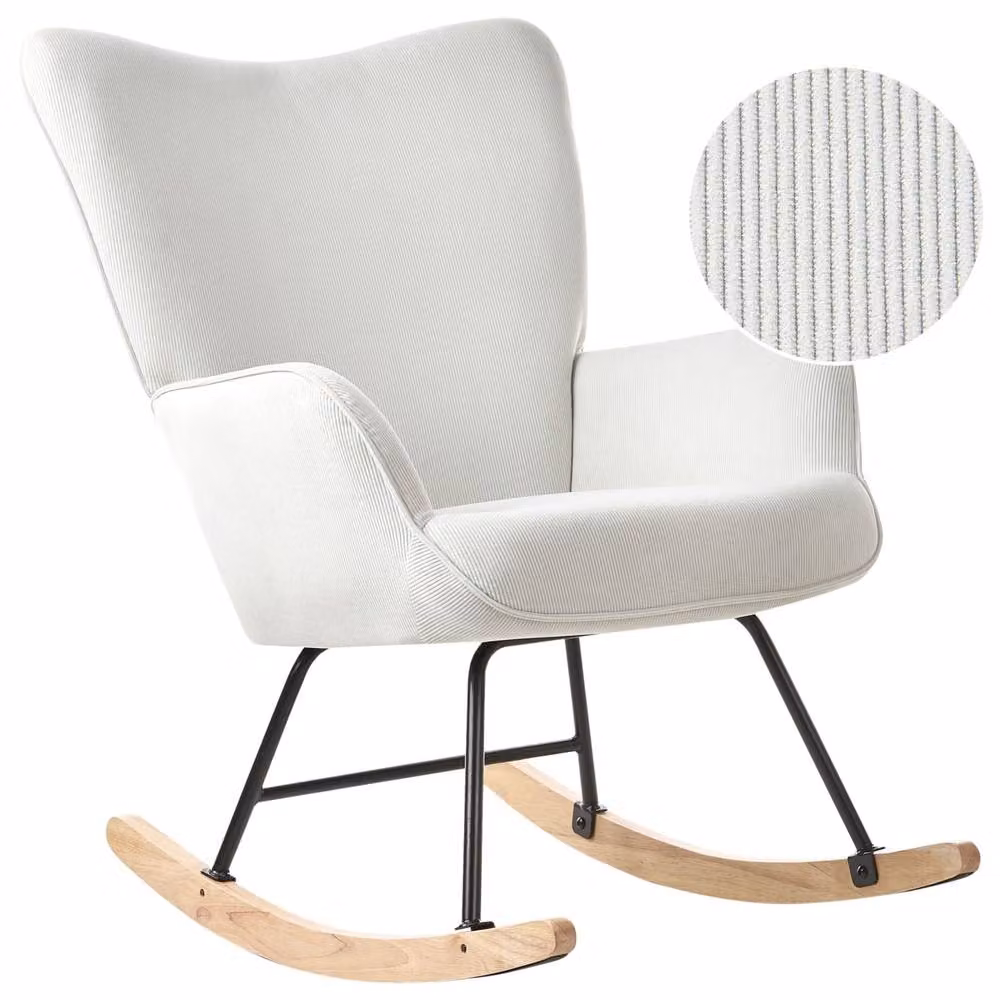 Wyld and Coco Aura Living Rocking Armchair in White Jumbo Cord with Black Metal and Rubberwood Legs – 2