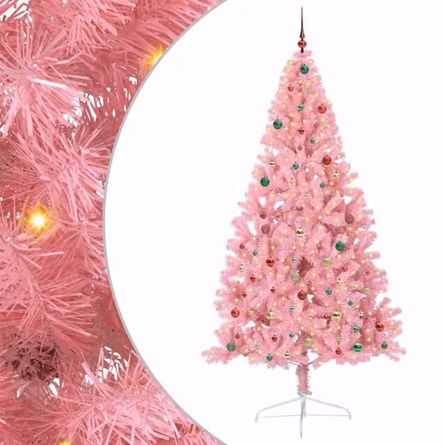 Berkfield Home Artificial Pre-lit Christmas Tree with 300 LEDs, Pink, Height: 240 cm