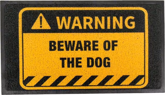 Artsy Mats Beware of the Dog Indoor Outdoor Non-Slip Weatherproof Doormat, Yellow