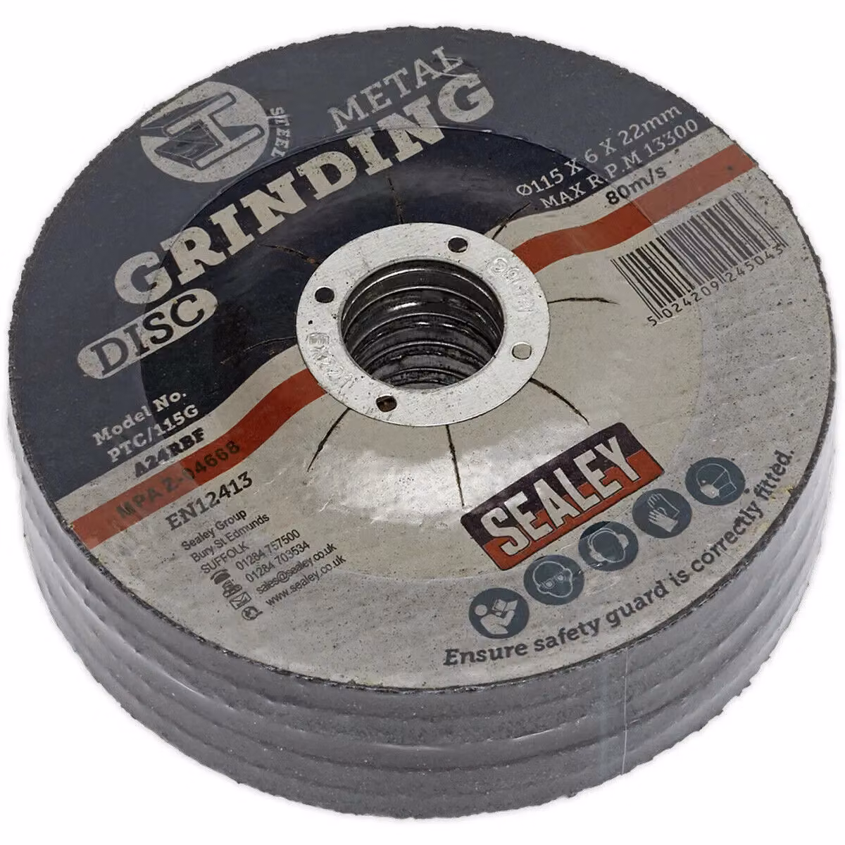 Loops 5 Pack Aluminium Oxide DPC Metal Grinding Discs, Multicolour, Diameter: 115 mm, Thickness: 0.75 mm, Bore: 22 mm – 3