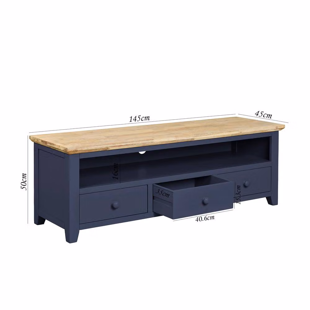 Statement Furniture Florence Large TV Stand with 3 Drawers and Shelf in Blue, W145 x D45 x H50 cm – 2