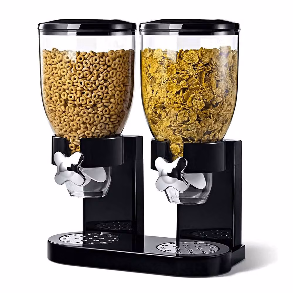 Crystals Double Cereal Dispenser Airtight Dry Food and Pasta Storage Container in Black – 2