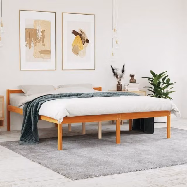 Berkfield Home Senior Bed in Waxed Brown Solid Pine, W/D/H: 160 x 200 cm