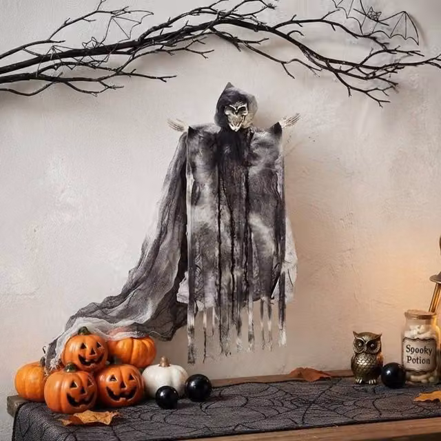 Garden Greatness Grey and Black Hanging Halloween Reaper Pendant Decoration