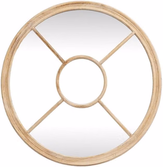 Lemon Pavilion Round Washed Wood Window Mirror in Brown, W: 100 cm x H: 100 cm – 1