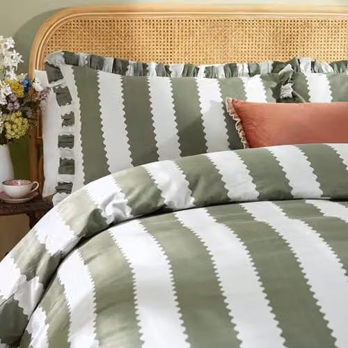 Furn Birdie Stripe Reversible Cotton Pillowcase Pair in Green, W/D/H: 50 x 50 x 50 cm – 2