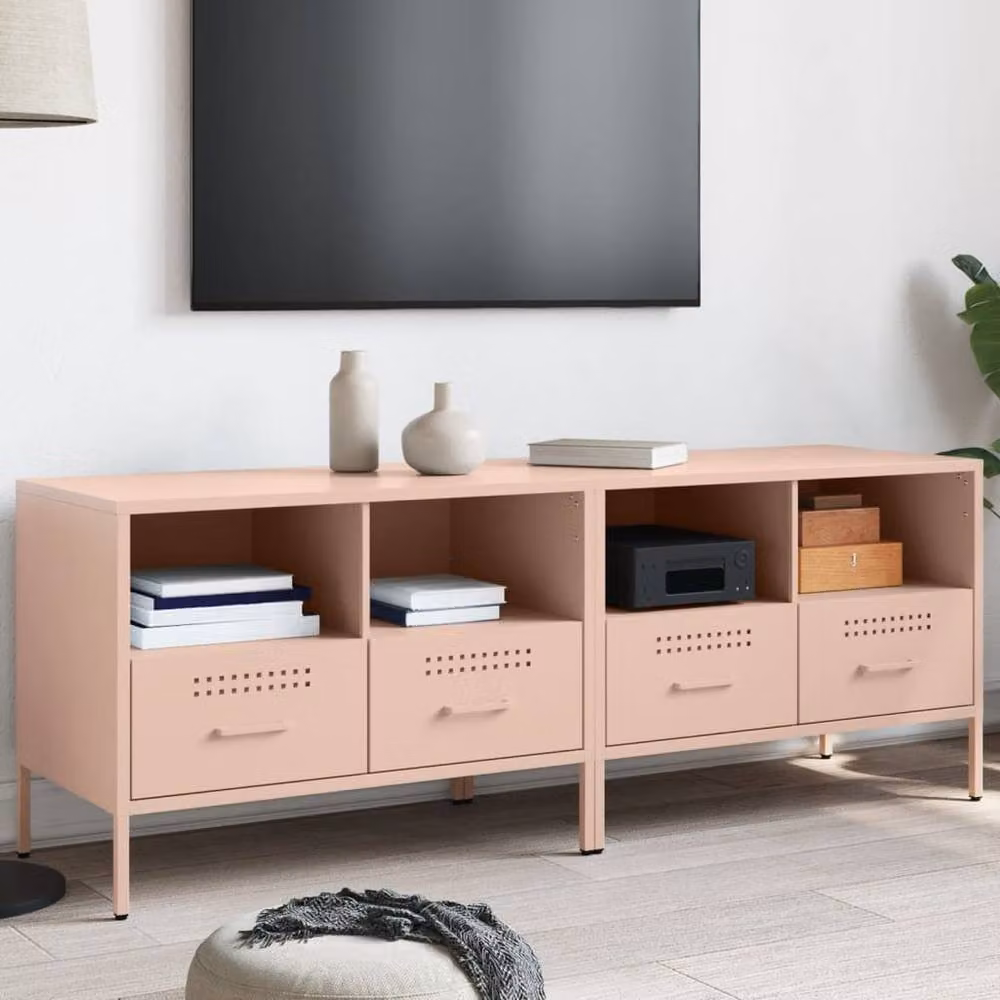 Berkfield Home Set of 2 Pink Metal TV Cabinets, W/D/H: 68 x 39 x 50.5 cm – 2