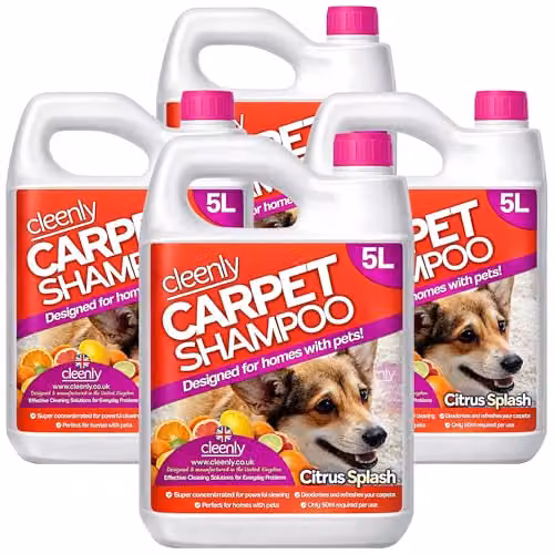 Cleenly Pet Carpet Cleaning Shampoo Odour Remover, Orange, 4 x 5L