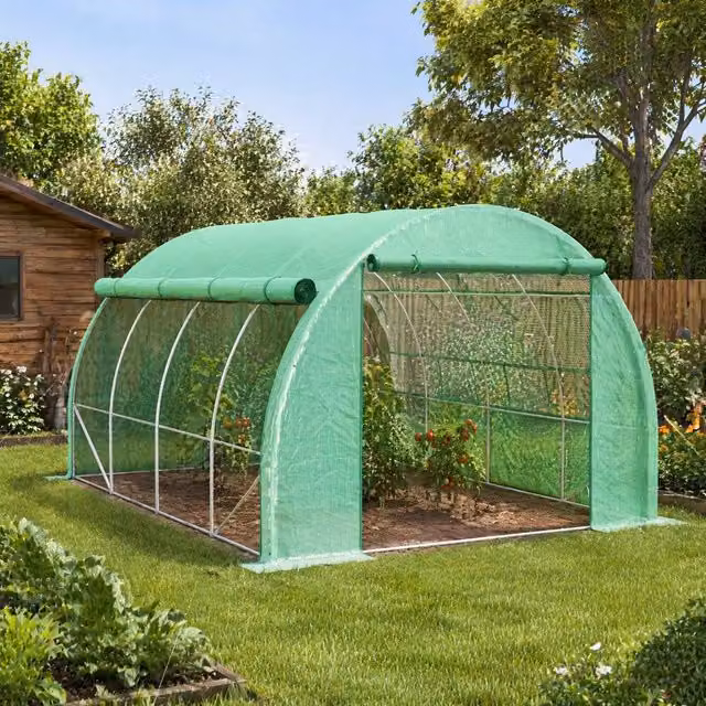 STILVORA Walk-in Greenhouse in Green with 8 Windows, W: 400 cm, D: 300 cm, H: 200 cm