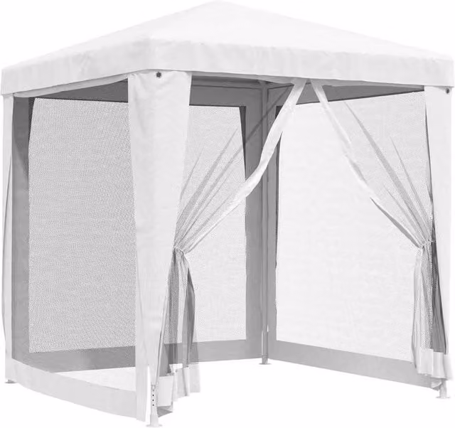 Berkfield Home Party Tent with 4 Mesh Sidewalls, White, W/D: 2 x 2 m