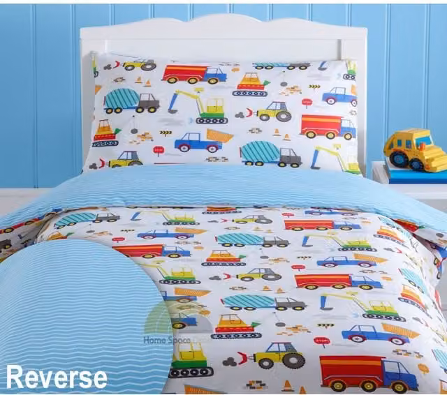 Portfolio Home Childrens Blue Graphic Vehicle Duvet Cover Set, 90x190 cm