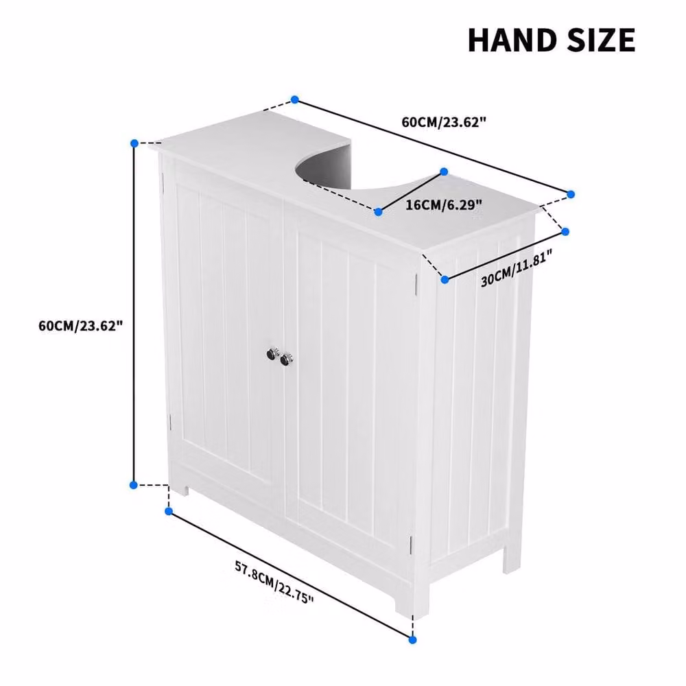 Kelvenix White Under Sink Bathroom Cabinet with Hinged Doors and Internal Shelves – 1