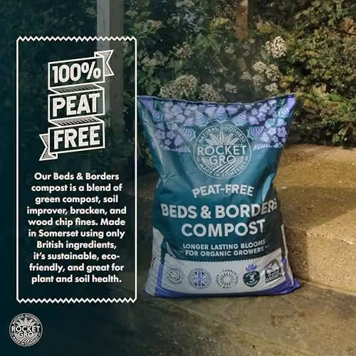 RocketGro Beds and Borders Peat-Free Compost, 40L, Organic and Chemical-Free Nutrient-Rich Potting Soil for Perennials, Evergreens and Shrubs – 4