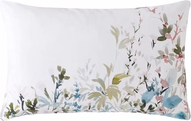 Laura Ashley Pointon Fields Floral Mako Satin Cotton Housewife Pillowcase, Multicolour and White