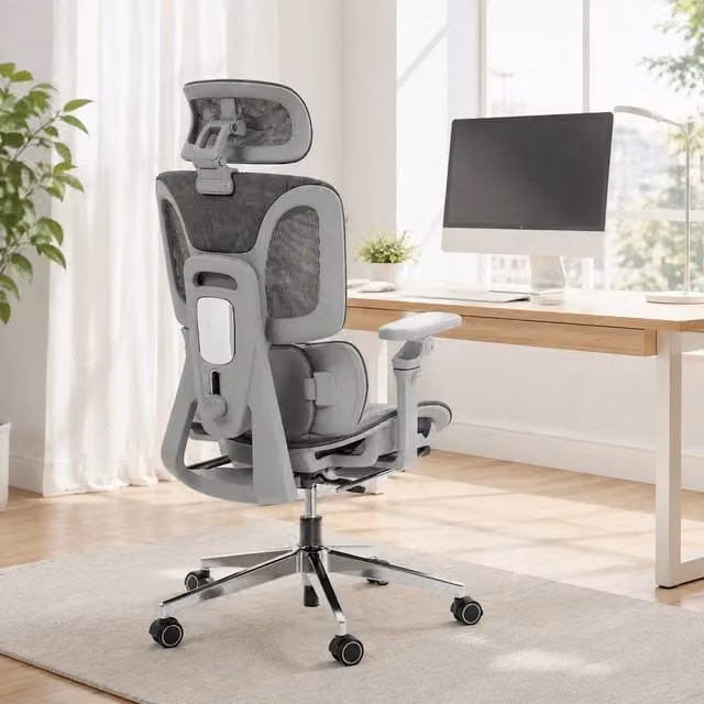 STILVORA Ergonomic Office Chair in Grey Fabric with Headrest and Armrests – 1
