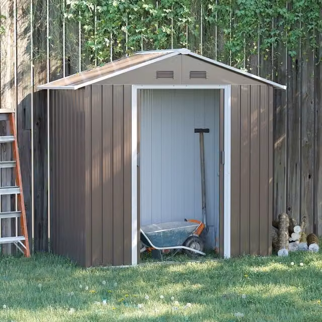 Outsunny Galvanised Steel Metal Garden Storage Shed with Double Sliding Doors and Side Vent, Grey