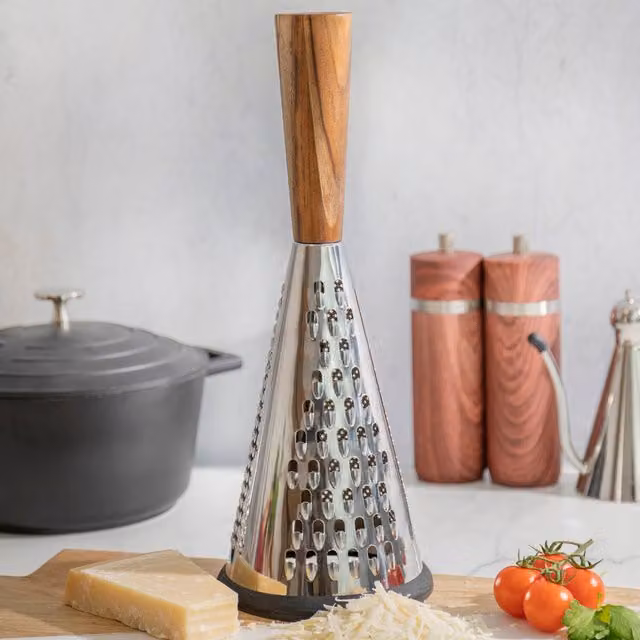 Creative Tops Gourmet Large Fine Cheese Grater in Silver and Stainless Steel with Wood Accents