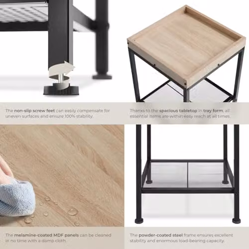 tectake Industrial Style 2-Tier Side Table with Black Metal Frame and MDF Laminate Top, W/D/H: 41.5 x 41.0 x 56.0 cm – 4