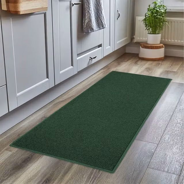 Nicoman Green PVC Washable Rectangular Runner Rug for Kitchen and Hallway