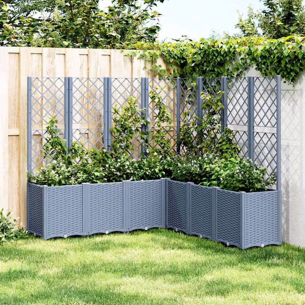 Berkfield Home Garden Planter with Trellis in Blue and Grey, W: 160 cm, D: 160 cm, H: 140 cm – 2