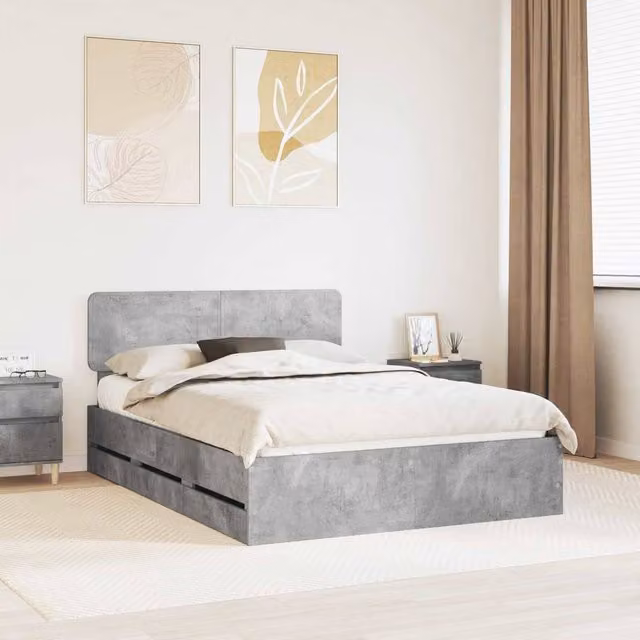 Berkfield Home Modern Bed Frame with Drawers in Grey Engineered Wood, W/D/H: 140 x 200 cm