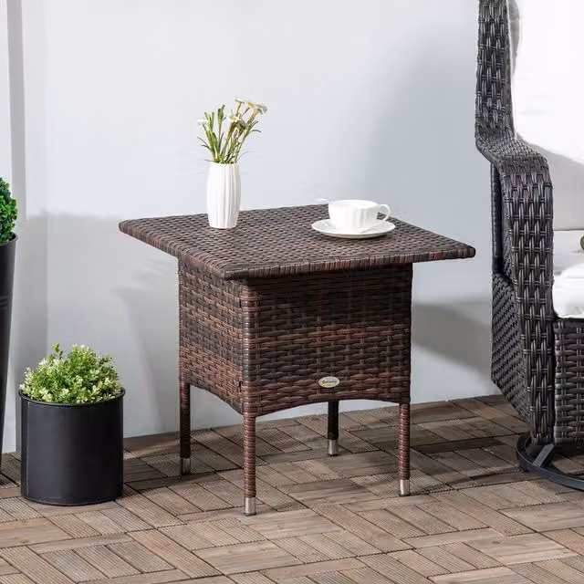 OUTSUNNY Brown PE Rattan Outdoor Coffee Table and Side Table – 1