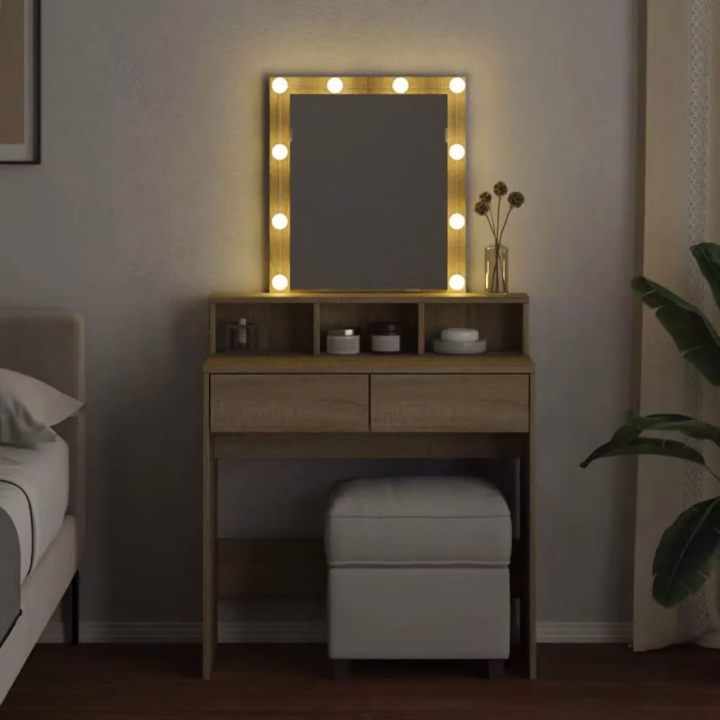 Berkfield Home Modern LED Dressing Table in Sonoma Oak Brown, W: 80 cm, D: 41 cm, H: 144.5 cm – 3