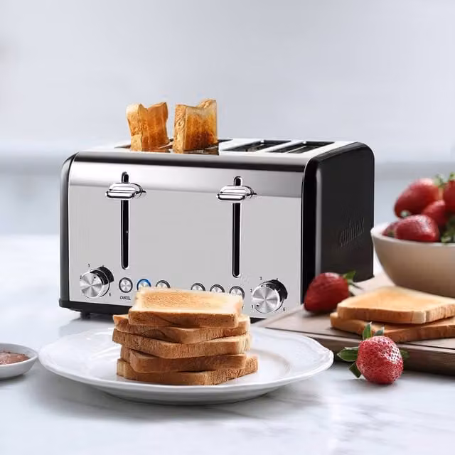 Cusimax 4 Slice Toaster with Extra-Wide Slots and 6 Browning Levels in Black Stainless Steel – 1