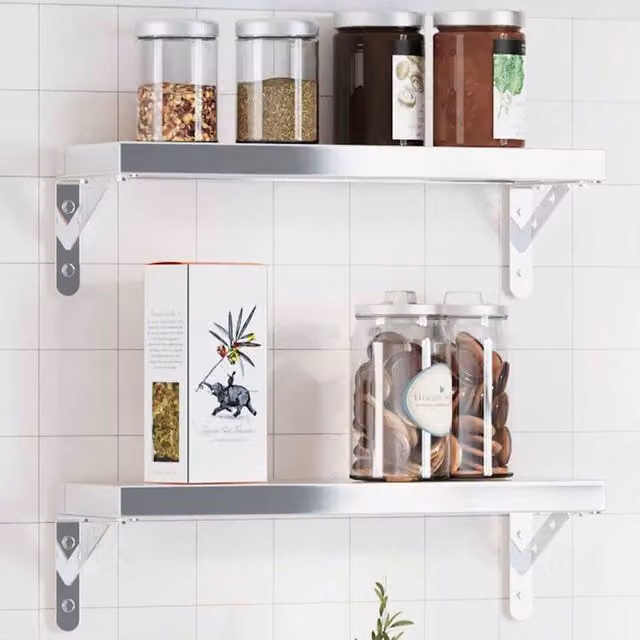 Berkfield Home Silver Stainless Steel Wall Mounted Shelf Brackets, 4 Pack, W: 15 cm, D: 11.5 cm, H: 2.5 cm