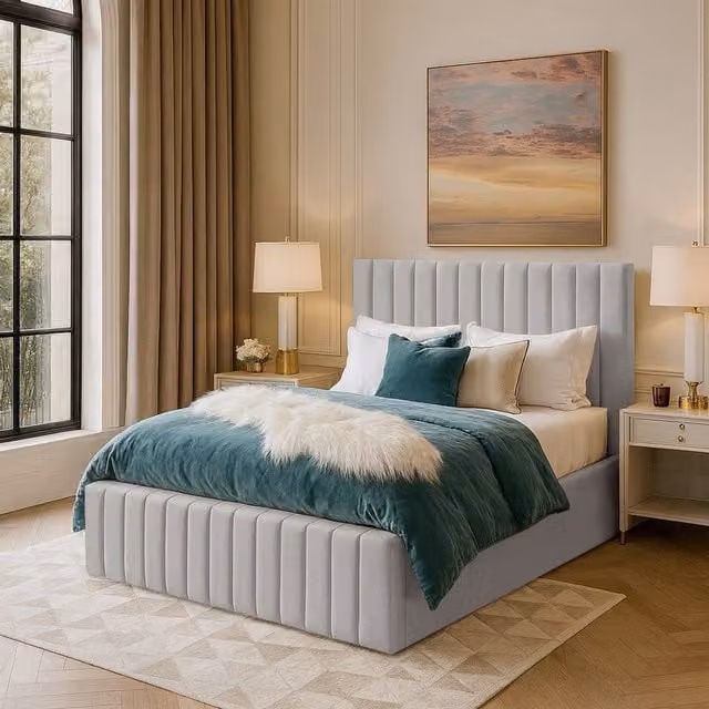 Desire Deco Emiliya Upholstered Velvet Bed Frame in Silver, 120 x 200 cm