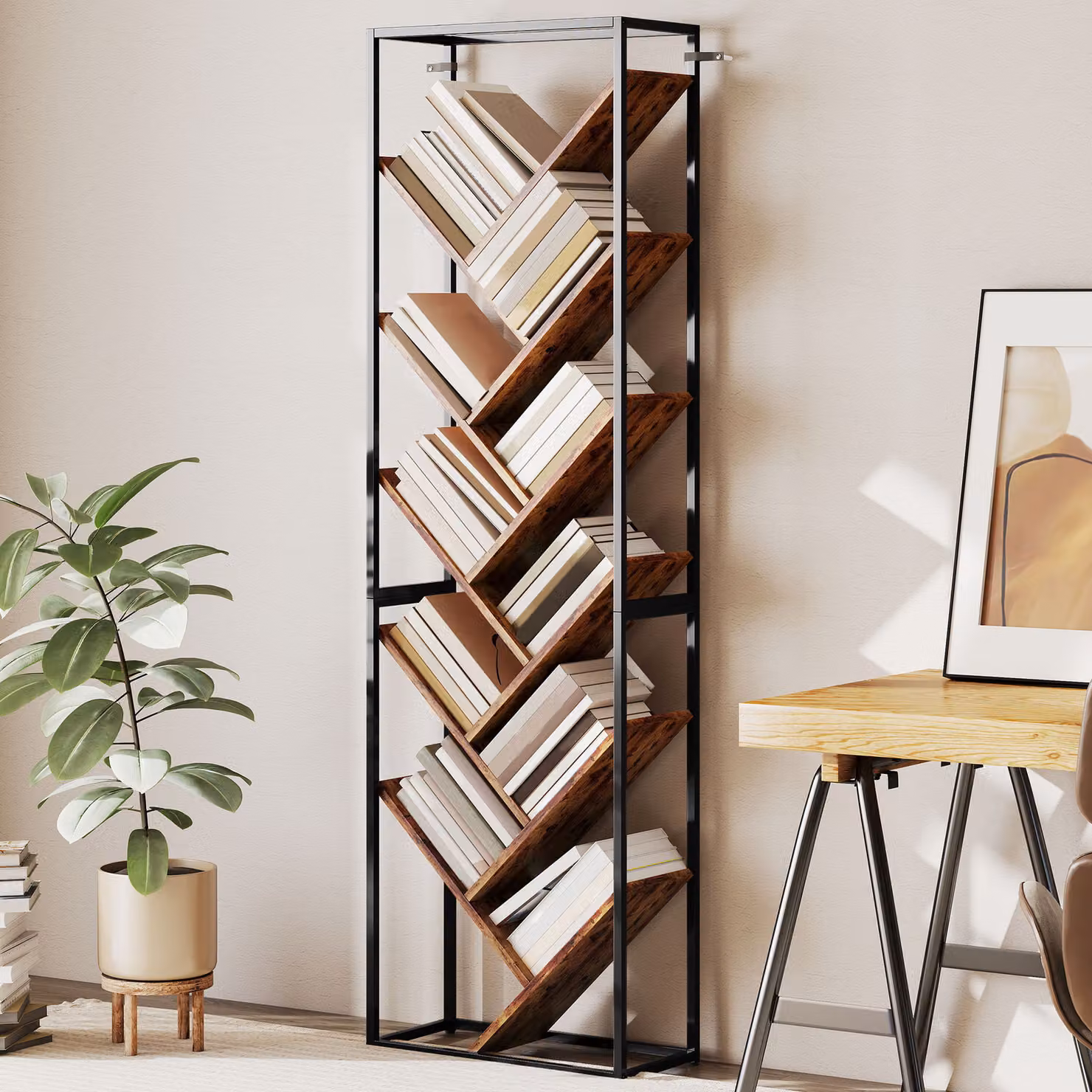 HOMCOM Industrial-Style 10-Shelf Freestanding Bookshelf in Black and Brown – 2