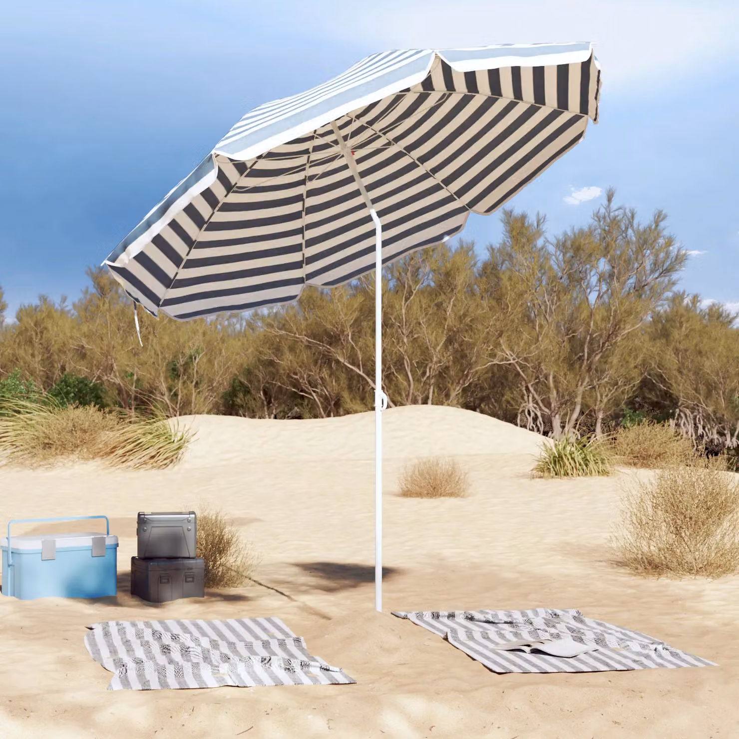Berkfield Home Blue and White Striped Maritime Beach Parasol with Aluminium Pole, Diameter: 300 cm – 3