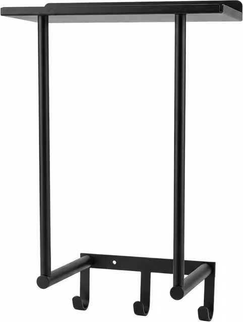 Levede Wall Mounted Black Metal Towel Rack and Bathroom Storage Shelf with Hooks – 1