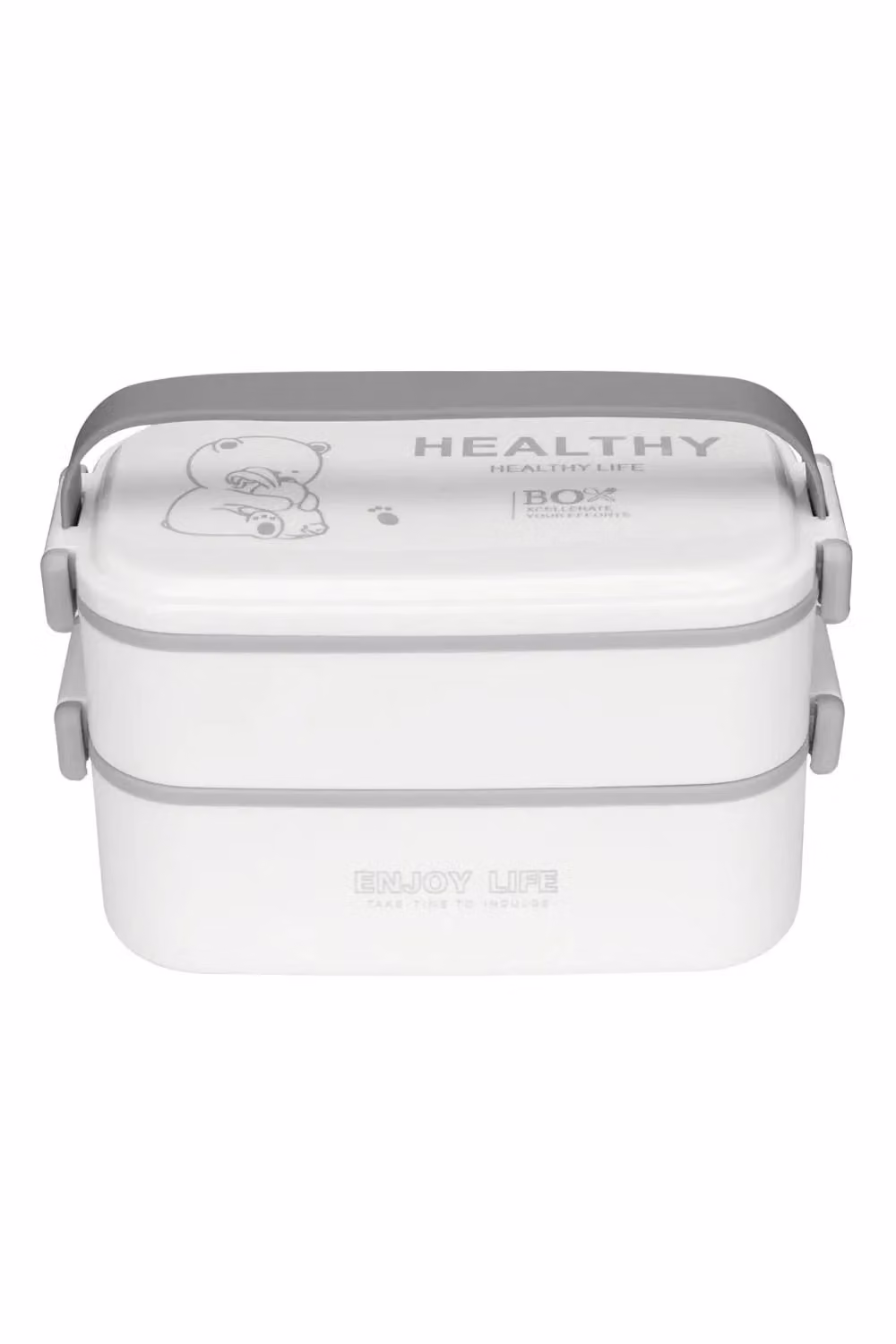 Living and Home 2 Layer Stackable Bento Lunch Box with Cutlery and Grip, 1900ml 4 Compartment, White – 2