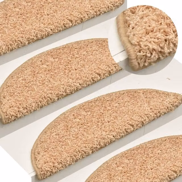 Berkfield Home Self-Adhesive Carpet Stair Treads, 15 Pieces, Gold/Beige, W: 65 cm, D: 21 cm, H: 4 cm – 1